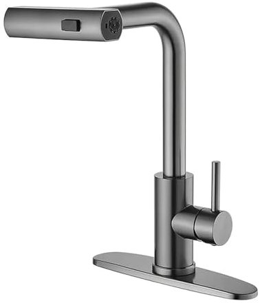 Armaturen-Zubehör aus gebürstetem Nickel, Küche, schwarz, grau, ausziehbar, schwenkbar, Wasserfall, Spray
