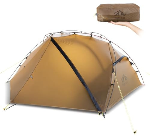 Night Cat Zelt Ultraleicht 1 Person: Wasserdichtes Camping Wanderzelt Doppelschicht für Trekking Abenteuer Bergwanderung und Wildcamping Outdoors Khaki 1 Person