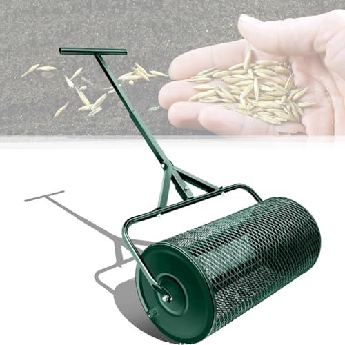 QLSABIA Spandiconcime, Rullo per Prato, spandiconcime con Maniglia a T di aggiornamento, spandiconcime per terriccio per la Cura del Prato e del Giardino, Rullo spandiconcime, Nero