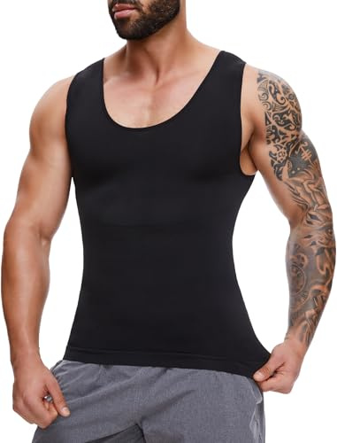 MISS MOLY Men's Compression Vest Slimming Body Shaper Undershirts Slim Shapewear Compression Shirt Waist Trainer Vest Workout Shirts Tummy Control Tank Tops