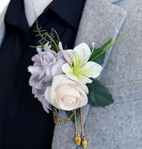 Ansteckblume für Bräutigam, bunte Schaumstoffrosen, Knopflochblumen, Hochzeits-Boutonniere mit Anstecknadel, Brautpaar, Hochzeitsblumen (6, lila)