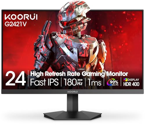 KOORUI 24 Gaming Monitor, 180Hz 1ms Fast IPS Monitor, HDR400 1440p Display, DCI-P3 90% Color Gamut, Adaptive Sync, Slim Bezel, VESA Mount, HDMI 2.0, DP 1.4, G2421V
