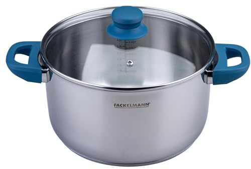 Fackelmann Kochtopf Essential Ø 24 cm aus Edelstahl – Modernes Design, ergonomische Softtouch-Griffe, für alle Herdarten geeignet, Blau