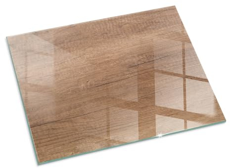 Kamin Bodenplatte Glas 80x60 cm Sicherungsblech Polierte Kanten Wohnzimmer Schutz vor Schäden Bodenbelag Rechteckig Herdboden Spritzwasserschutz Schutz vor Glut - Natürliches Holzmuster