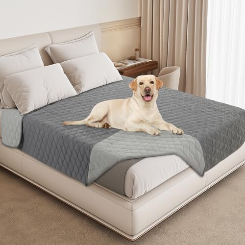 PICK FOR LIFE Hundedecke wasserdichte Waschbare Hunde Decke Wendbare Weiche Welpendecken für Bett Sofa Auto Grau (1 Pack, 208x208cm)
