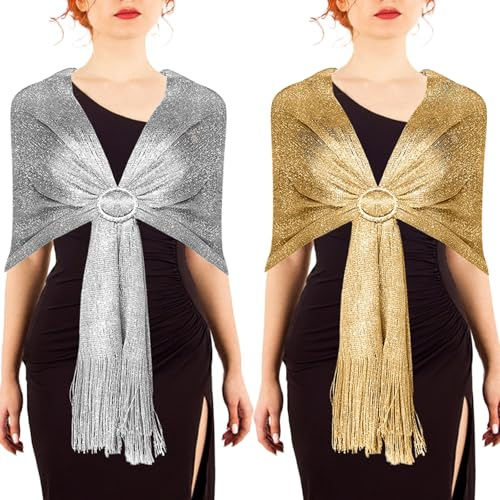 Scettar 2 Pièces Femme Châle Wrap Écharpe avec Boucle,Etole Femme Chic Mariage,Étole Mariage Wrap Foulard pour Mariage, Fête, Cérémonies Soirée et Cocktail Bal
