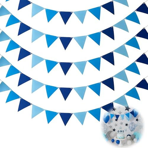 Wimpelkette Outdoor Wetterfest, Geburtstagsdeko, Girlande Wimpelkette Jute Girlande 5 Stück 2,5m wetterfest blau Deko-Set für Garten Balkon Party Kinderzimmer DIY beschriftbar Hochzeit Geburtstag