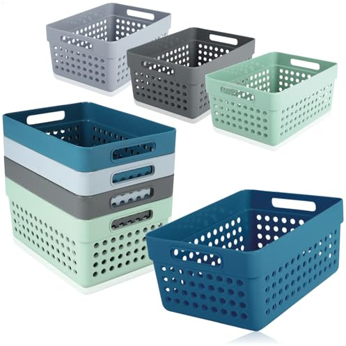 COM-FOUR® Set di cestini portaoggetti da 8 pezzi - cestini decorativi - scatole di plastica impilabili per cosmetici, giocattoli e prodotti per la casa [la selezione varia] (Mix - 8 pezzi)