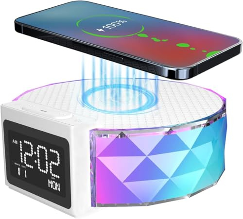 Nachttischlampe mit Wake Up Licht Wecker RGB AtmosphäRenlampe 15W Drahtloses Ladegerät Tischlampe Touch Control Dimmbar Nachtlicht 3 Stufige Helligkeit Bettlampe für Kinder Schlafzimmer Wohnzimmer