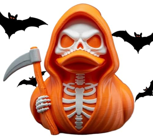 Skeleton Ducks, Halloween Holding Sickle Figurine, 3.15 Inches Gothic Statue Ornament, Skeleton Duck Figurines ideal for Home, Bookshelf, Car Decor, Halloweens Display