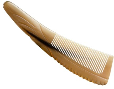 DECORNIJIA Massagekamm aus Ochsenhorn für Lockiges Haar mit Naturbelassenem Material und Verdicktem nach Unten Gebogenem Design für Angenehme Entwirrung