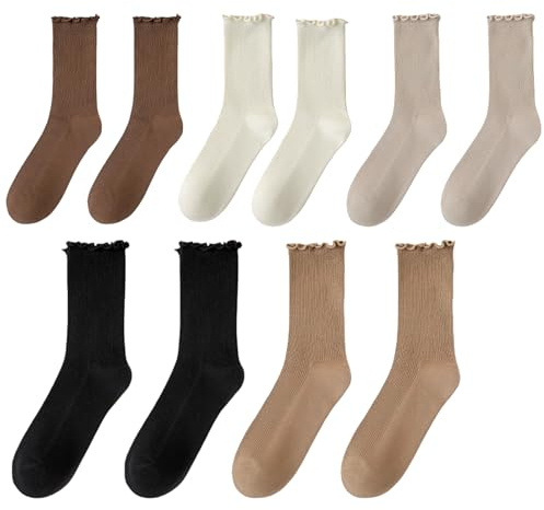 Xanthelle Chaussettes à Volants pour Femme, Lot de 5 Paires, Fines en Laine Mérinos, Chaussettes Douces pour Bottes (36-40)