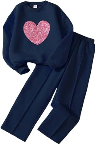 Kids Tracksuit Set Girls Long Sleeve Crop Top Pullover Sweatshirt and Trousers Clothing Sets for Girls Trendy Spring Winter Cute School Casual Jogging Sport Streetwear 5-12 Years (Navy, 7-8 Years)