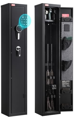 VEVOR Armario para Armas Largas, con Teclado Digital y Llave, Caja Fuerte para Rifles con Cargador, Iluminación LED y Soportes Ajustables, Control de Cerradura Inteligente, 250 x 220 x 1335 mm