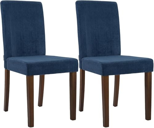 CLP Sedia da Pranzo Set di 2 Rivestita con Schienale INA, Sedia da Cucina in Velluto a Coste, Struttura Stabile in Legno, Colore:Blu, Colore del Telaio:Antico Scuro
