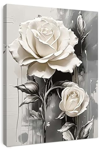 Alptiny Blumen Wandbild mit Rahmen 30×40 cm – Elegantes Botanical Leinwandbild für Wohnzimmer Schlafzimmer Küche Büro – Natur Bilder inkl. Haken, Nägel & Magischer Klettbefestigung – Moderne Wanddeko