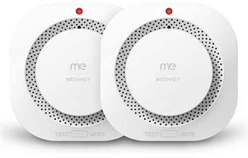 Smoke Alarms for Home, Smoke Alarm with 10 Years Life, Optical Fire Alarms for Home with LED Indicator and 80dB Audible, Smoke Detector Supplied with Fixing Kit Fully Certified, 2 Pack，Grey