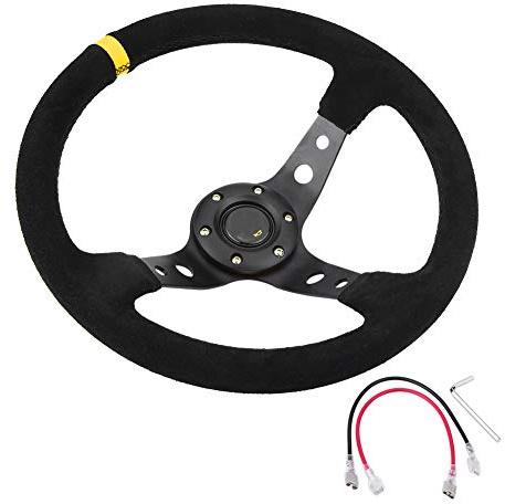 Volante Sportivo Auto,Volante da Corsa 14inch 350 millimetri Deep Dish di spostamento volante in pelle universale dello sterzo in alluminio Car Auto Racing Sport Accessori Wheel(Yellow)