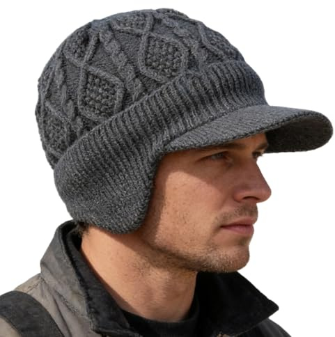 Bonnet D'Hiver avec Oreillettes,Cagoule Doublée Polaire à Visière,Chapeau Thermique D'Extérieur Et Bonnet De Laine - pour Pêche Randonnée Camping Équitation Escalade Course Motocyclisme Extérieur
