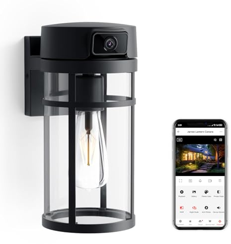 Porch Light Camera Outdoor, 2K Wi-Fi Front Door Security Camera with AI Human Detection, Auto-Tracking, 2-Way Audio, Cloud/SD Storage, Wall Mount Lantern Sconce Cam for Porch, Garage, Patio, Doorway
