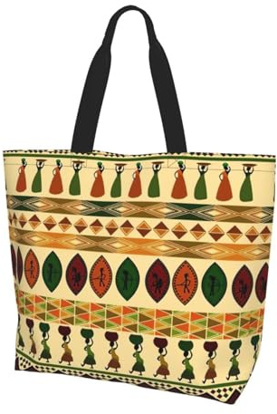 KAPPTYY Bolso de hombro con estampado tradicional africano de estilo bohemio para mujer, grande, reutilizable, bolso de mano de moda para viajes y compras
