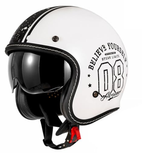 Mezzo Caschi Motociclista Retrò Caschi Moto Jet E Demi-Jet Con Visiera Parasole Casco Scodella Portatile ECEDOT Omologato Casco Ciclomotore Elmetto Scooter Per Uomo Donna 3,L:59-60CM