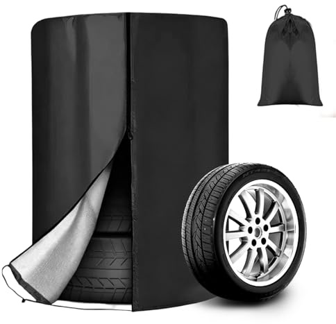 Funda protectora para neumáticos de coche, 420D reforzada, universal, adecuada para 4 neumáticos, con cremallera y cordón, 85 x 120 cm, color negro