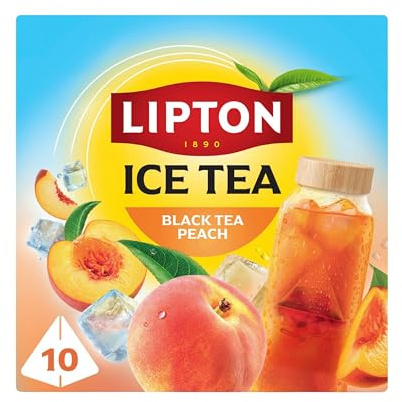 Lipton Ice Tea Black Tea Peach, 10 Teabags, Zero Calories & Zero Sugar | For refreshment, juicy fruit-infused iced tea, hot or cold brew, plant-based pyramid tea bags