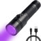 TATTU U1 UV Torch Rechargeable 395nm Black Light Flashlight Blacklight 5W Ultraviolet LED Lamp with Micro USB Charging Cable