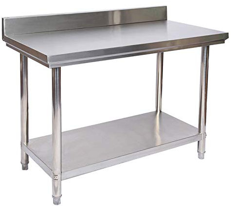 Wiltec Tavolo da lavoro in acciaio inox 120 x 60 x 85 cm con alzatina e ripiano inferiore