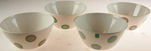 EDGO Geometric Abstract Pattern Set Of 4 Melamine Summer Garden Dinner Plates, Side Plates, Bowls, Cups - 4 Bowls