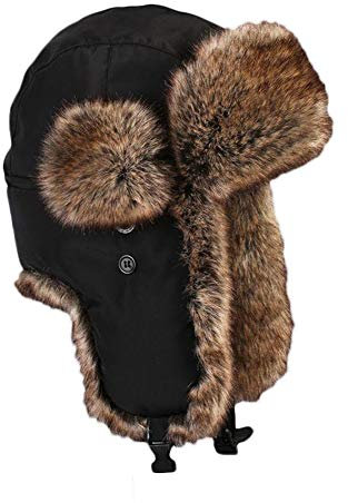 Insun Unisex Fliegermütze Winter Mütze Warme Pilotenmütze mit Kunstfell Trappermütze Wintermütze Schwarz 2 M Hut Umfang 57cm