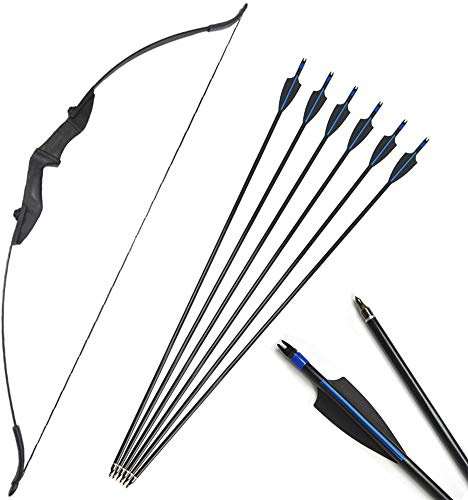 ZSHJGJR Ensemble Arc et flèche Classique pour Le tir à l'arc Chasse à l'arc Long 30lbs 35lbs 40lbs Arc d'entraînement au Takedown avec des flèches en Fibre de Verre (Noir, 30lbs)
