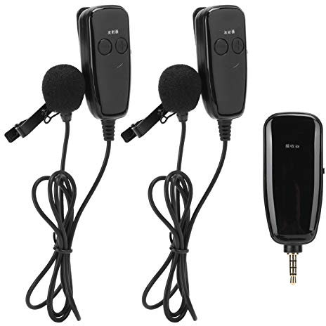 2Pcs Lavalier-mikrofon, UHF-trådlös mikrofon 1 för 2 mini handsfree-klämmikrofon för inspelning Live-intervju för IOS/Android/DSLR