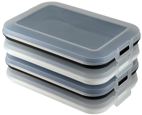 4er Set Aufschnitt-Dosen mit integrierter Servierplatte, Frischhaltedose, Aufbewahrungsbox, Lebensmittelbehälter, Aufschnitt-Box, stapelbar, BPA-frei, Küchenbedarf, Kunststoff bunt
