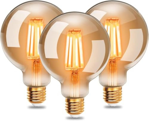 EXTRASTAR Edison Vintage Glühbirne, 95mm Durchmesser, G95 E27 LED Filament Lampe, 4W Ersetzt 40W Glühlampe, 400 LM, 2200K Warmweiß, Bernsteinfarbenes Glas, Nicht Dimmbar, 3 Stück