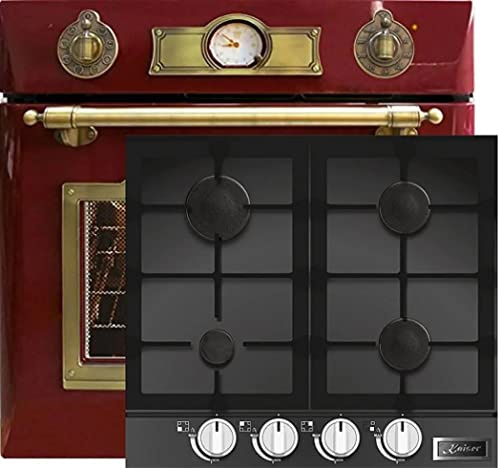 Kaiser Gas Herd Set EH 6355 RotEm + KCG 6387 Turbo, Elektro Backofenset, Autark, 79L, Einbau Backofen, 8 Funktionen + Glaskeramik Gaskochfeld 60 cm, WOK, Gas Herd, Propan/Erdgas/Fl.Gas
