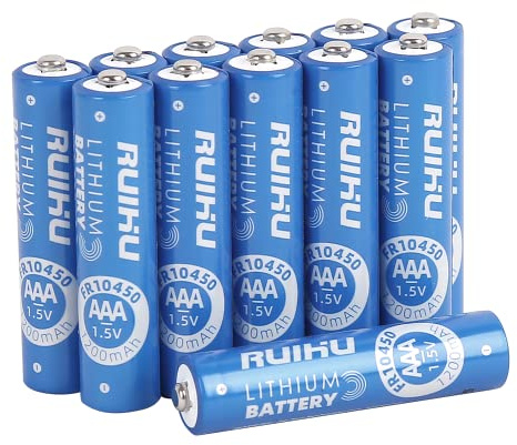 RUIHU AAA litiumbatterier, 12-pack litiumjärn trippel A-batterier, 1,5 V 1 200 mAh längre hållbara AAA-litiumbatterier, icke-uppladdningsbara (litium AAA-12 st)