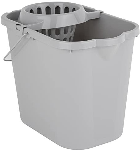 Wringeimer mit Siebaufsatz, Ausguss und Metall-Henkel - 12 Liter - grau - Rechteckig - Skala - Putzeimer Wischeimer Wringeimer Eimer Haushaltseimer Wassereimer Wischmop-Eimer