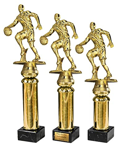 eberin · Basketball Pokale · Basketball Wanderpokal · drippelnder Basketballspieler auf Goldsäule/Marmor schwarz · Pokal in 3 Größen erhältlich · mit oder ohne Gravur ·