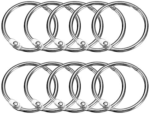 sourcing map Shower Curtain Rings, 20pcs - Carbon Steel Round Snap Shower Curtain Hooks, 1.22 Inch Loose Leaf Binder Rings for Shower Curtain Rods (Silver)