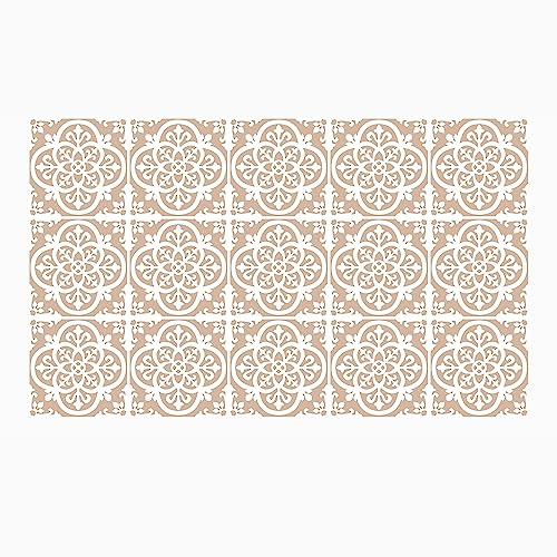 Ulticool Dekoration Aufkleber Fliesen - Mandala Sepia Beige Zubehör Dekoration Rückwand - 15x15 cm - 15 Stück Klebefolie - Klebefliesen Selbstklebend - Sticktiles - Badezimmer - Küche - Abwaschbar
