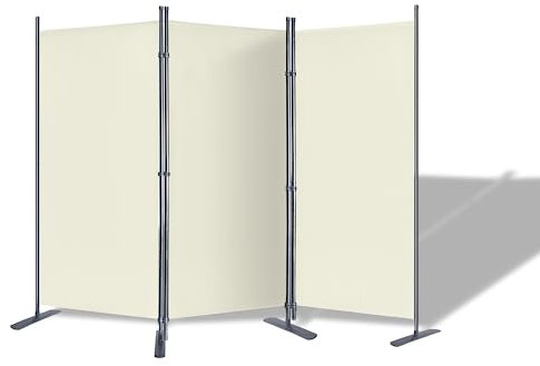 SUBTLETY 3 Teilig Paravent aus Polyestergewebe Raumteiler für Indoor und Outdoor Klappbar 275x180cm Trennwand mit Bodennägel Balkon Sichtschutz Raumtrenner für Garten Wohnzimmer Büro (Käse)