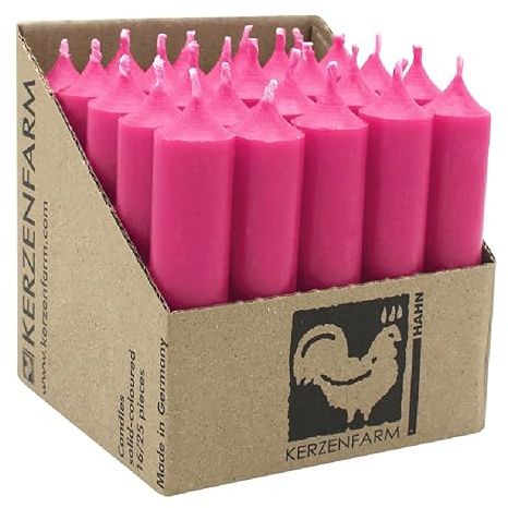 luterna Stabkerzen aus Paraffin, 100/22 mm, Pink, KERZENFARM HAHN, Brenndauer ca. 4h, 25 Stück pro Verpackung