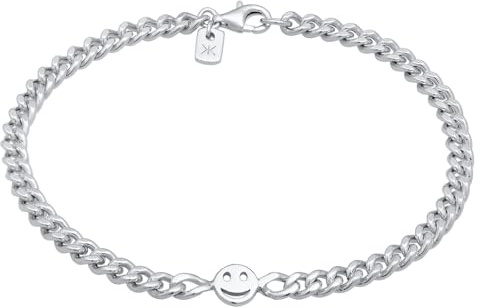 Kuzzoi Herren 925 Silber Silber-Armband (5 mm) Panzerarmband | Smile Face Emoji Anhänger 925 Silber Länge 19cm
