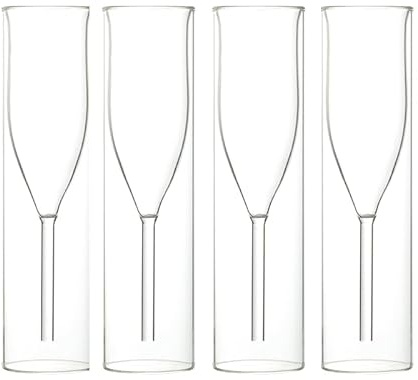soulnioi Lot de 4 flûtes à champagne à double paroi en cristal transparent en forme de tulipe pour traiteur, mariages, fêtes, bars