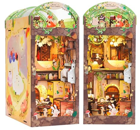 CUTEBEE Book Nook Miniatur Haus Modellierung,DIY Puppenhäuser Miniatur Haus Kit mit Dust Cover,Booknook Miniature House Kits for Adults to Build Wooden 3Puzzle Art Möbel Kit(Mole's Apartment)