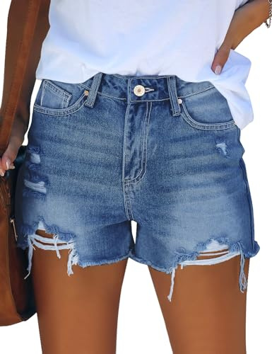 Roskiky Jeans Damen High Waist Ripped Stretch Denim Hot Pants Jeans Shorts Damen