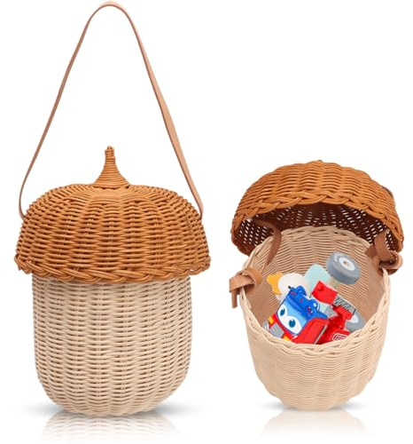 Cesta Tejida De Ratán, Cesta De Almacenamiento De Mimbre, Cestas Tejidas, Bolsa De Bellota, Cesta De Setas, Cesta De Ratán, Cesta Tejida Con Tapa(Large)