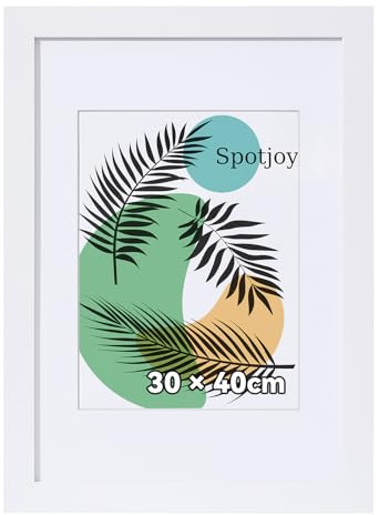 Spotjoy Bilderrahmen 30x40 cm mit Passepartout 21x29.7 cm | Holzrahmen Rahmen für Wandmontage Dokumentenrahmen Zertifikatsrahmen mit Acrylglas für Fotos, Poster, Porträts, Weiß